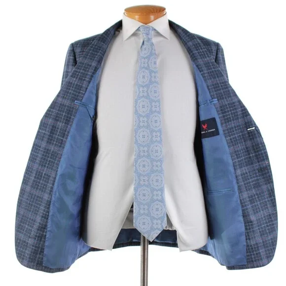 Cardinal of Canada NWT Wool Blend Sport Coat Size 40R US In Blue w/ Coral Plaid
